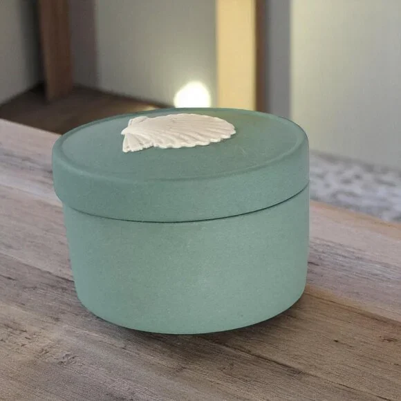 Wedgewood Teal Green Blue Sea Shell Trinket Ring Box Rare Jasperware